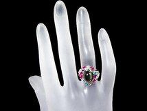 1円～【ジュエリー極】超希少品！大粒良質天然トルマリンキャッツアイ4.48ct＆ルビー＆エメ＆ダイヤ 高級Pt900リング k8585mm【送料無料】_画像8