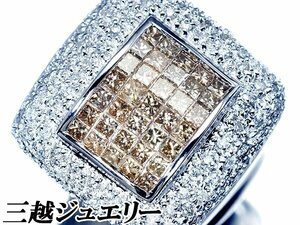 1 иен ~[ ювелирные изделия высшее ] три . ювелирные изделия роскошный настройка! натуральный Brown & прозрачный бриллиант 1.75ct высококлассный K18WG кольцо a1143ikm[ бесплатная доставка ]