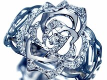 1円～【ジュエリー極】美しい薔薇デザイン！天然ダイヤモンド0.15ct 高級K18WGリング a1141mk【送料無料】_画像1