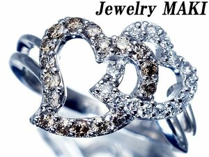 1 иен ~[ ювелирные изделия высшее ] ювелирные изделия maki Kirameki .. Heart! натуральный Brown бриллиант & прозрачный diamond 0.30ct высококлассный K18WG кольцо a1140ko[ бесплатная доставка ]