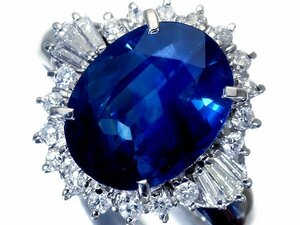 1 jpy ~[ jewelry ultimate ] pattern attaching Sri Lanka production large grain good quality natural blue sapphire 3.95ct& good quality diamond 0.28ct high class Pt900 ring k8590rm[ free shipping ]