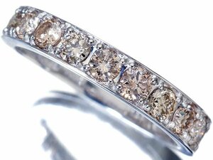 1円～【ジュエリー極】繊細な輝き！良質天然ブラウンダイヤモンド1.00ct 高級Pt950ハーフエタニティリング t4303ov【送料無料】