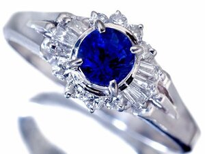 1 jpy ~[ jewelry ultimate ]... blue color! good quality natural blue sapphire 0.49ct& diamond 0.19ct high class Pt900 ring t4323vk[ free shipping ]