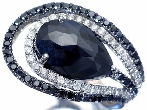 1円～【ジュエリー極】超希少！超大粒上質天然１粒ブラックダイヤモンド4.16ct＆脇２色ダイヤ0.67ct 高級K18WGリング k8627rl【送料無料】