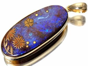 1 jpy ~[ jewelry ultimate ] author goods large grain natural boruda- opal 13.15ct& lacqering design high class K18YG pendant head h6599vr[ free shipping ]