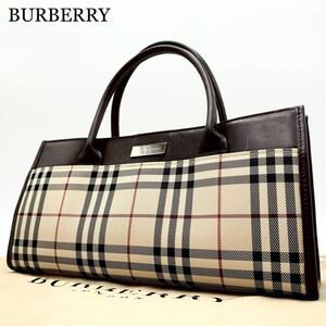 808[ превосходный товар ]BURBERRY Burberry ручная сумочка большая сумка Mini сумка noba проверка кожа парусина бежевый Brown женский 