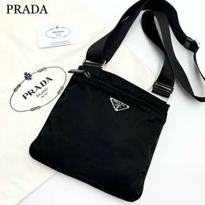 800[ ultimate beautiful goods ]PRADA Prada shoulder bag triangle Logo plate te Hsu to nylon sakoshu leather men's lady's black 