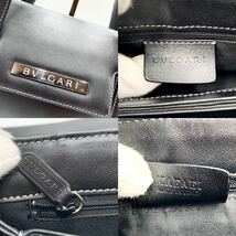 747【極美品】BVLGARI ブルガリ ハンドバッグ トートバック ロゴプレート シルバー 金具 ステッチ レザー 革 二層 肩掛け ブラック 黒_画像10