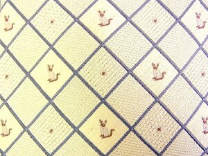 DC01800♪良品【キャラ柄】シルク100％ 刺繍「猫 ねこ 動物 格子」ネクタイ♪