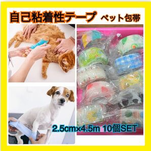 ペット　包帯　ケガ　テーピング　自着性　犬　猫　10本セット　ペット用　包帯