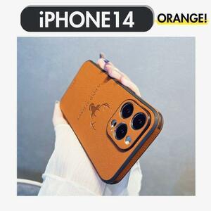 新品 iPhone14ケース オレンジ カバー レザー 鹿 革 韓国 可愛い 耐衝撃 iPhoneケース スマホケース かっこいい ロゴ 人気 メンズ 