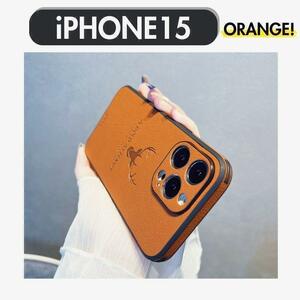 新品 iPhone15ケース オレンジ カバー レザー 鹿 革 韓国 可愛い かっこいい ロゴ iPhoneケース スマホケース 人気 レディース メンズ