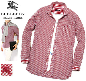  ultimate beautiful goods!3(L)* hose embroidery × silver chewing gum check * Burberry Black Label men's oxford BD long sleeve shirt #BURBERRY BLACK LABEL