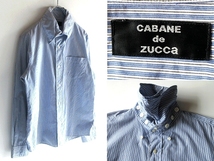 ネコポス対応 CABANE de ZUCCA カバンドズッカ 形状記憶 ワイヤー襟 コットン ストライプ BDシャツ M ブルー ホワイト 青 白 日本製_画像1