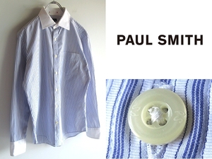 ネコポス対応 PS Paul Smith ポールスミス コットン クレリックシャツ ストライプシャツ ドレスシャツ M パープルブルー ホワイト 日本製