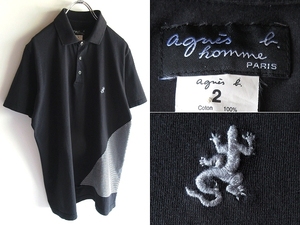 кошка pohs соответствует agnes b. homme Agnes B Homme кожа ru/ ящерица Logo вышивка окантовка переключатель хлопок небо . рубашка-поло 2 чёрный черный серый 
