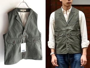 新品タグ付 FOB FACTORY FOBファクトリー F2416 HERITAGE CHINO VEST チノツイル ベスト ジレ 1/S カーキ 14 OLIVE 日本製 定価19800円