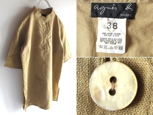  rare Vintage agnes b. Agnes B cotton linen band color shirt pull over blouse 38 beige made in Japan cat pohs correspondence 