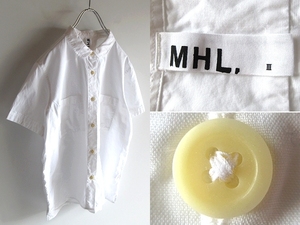 ネコポス対応 MHL. マーガレットハウエル コットンリネンポプリン ラウンドカラーシャツ 丸襟 ブラウス 3 白 ホワイト 日本製