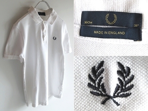 英国製 FRED PERRY フレッドペリー M3 ローレルロゴ刺繍 鹿の子 ポロシャツ 38 ホワイト 白 ネコポス対応 イングランド製 ヒットユニオン