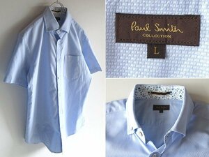 美品 最高級ライン Paul Smith COLLECTION ポールスミス コレクション 2018SS マチ生地花柄 ジャガードコットン BDシャツ L ライトブルー