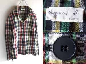  rare 90s-00s Vintage agnes b. Agnes B check shirt jacket blaser tailored jacket red green yellow navy blue white archive OLD