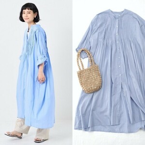 【即決】23ss 美品*FREAK'S STORE｜インドコットン♪涼しげピンタックワンピース サックス（フリークスストア）