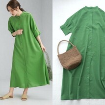 【即決】 美品*1.2万 グリーンレーベル｜きれいグリーン♪ボリューム袖シャツワンピース 送料230円～（green label relaxing）_画像1