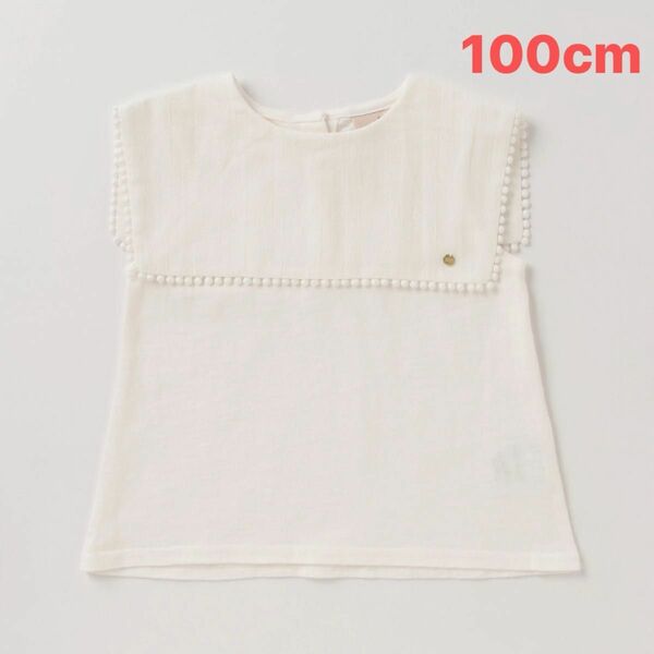 【未使用】プティマイン　セーラー襟ノースリーブTシャツ　ホワイト　100サイズ