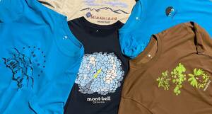 mont-bell モンベル 地域限定 ウィックロンTシャツ 阿蘇 鈴鹿山系 沖縄 + 定番商品 ５枚セット　XL アウトドアウェア ご当地Tシャツ