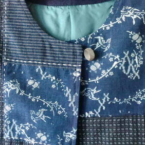 着物リメイク・手作り・藍染・刺し子・絣色々パッチ・ベストの画像5