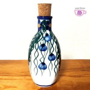 ポーリッシュポッタリー オイルポット③ 花瓶 WR社 陶器製 青いお花模様 ドレッシング ソースポット ポーランド食器 一輪挿し