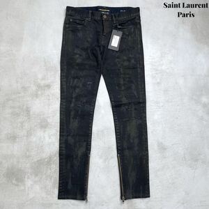 [ новый товар ]Saint Laurent Paris солнечный rolan авария Zip брюки 26 черный с биркой 