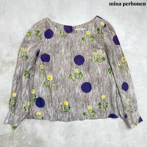 【美品】mina perhonen ミナペルホネン シルク リネン 花柄 シャツ ブラウス dandelion 36