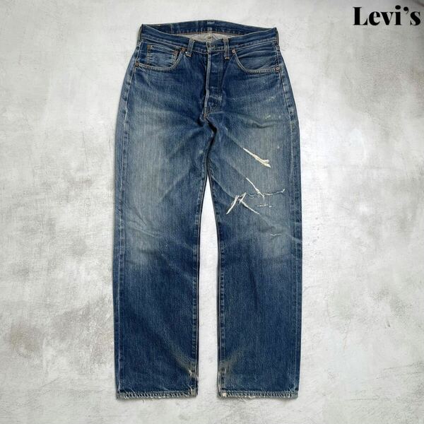 【雰囲気抜群】Levi's リーバイス 501XX デニム パンツ USA製 バレンシア工場 555刻印 W33×L36 ハチノス 鬼ヒゲ 