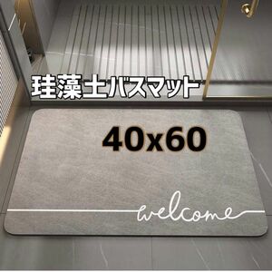 バスマット 珪藻土 速乾 瞬間吸水 すべり止め付き 40x60 グレー　洗える