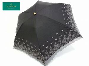 新品　ムーンバット製　ミントン　MINTON　紫外線防止加工　晴雨兼用　折りたたみ日傘　５　ブラック系