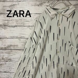 ZARA 総柄レーヨンシャツ 柄シャツ モノトーン モード 白 黒 お洒落