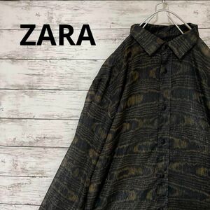 ZARA 総柄シャツ 光沢 透け感 お洒落 個性的 個性派 キラキラ 黒