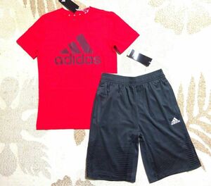 新品★adidasアディダス★150★快適!半袖Ｔシャツ(レッド/赤)・軽量快適素材!グラフィックハーフパンツ(グレー)★上下