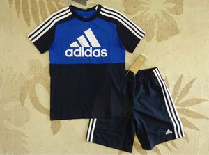 新品★adidas アディダス★150★ビッグロゴ★半袖Ｔシャツ・快適素材!! ハーフパンツ★上下★ブルー/ネイビー★青/紺