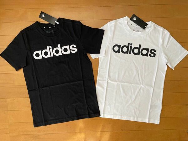 新品 150 2枚 adidas アディダス 快適!!半袖リニアロゴＴシャツ ブラック/ホワイト(黒)・ホワイト/ブラック(白) 