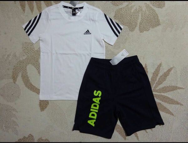 新品★adidasアディダス★140★半袖Ｔシャツ(ホワイト白)・ 快適!!LB ST ショーツ(ネイビー紺)★上下