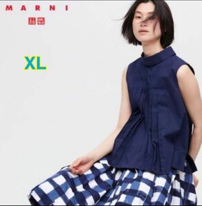 【新品】UNIQLO×MARNI ユニクロ×マルニタック　ノースリーブブラウス　ネイビー　紺　XL