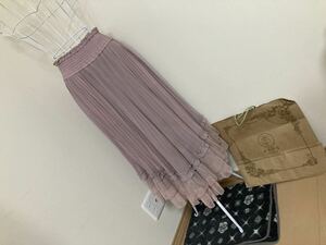 アクシーズファム☆チュールレース切り替えフリル飾りプリーツシフォンガウチョパンツ、ロングワイドパンツ☆used 