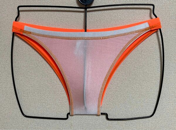 ツートンリミット競泳パンツ　極薄白×蛍光オレンジ　MLサイズ