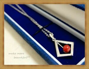 *G SILVER/ silver coating made *5mm. red coral /..*.. shape motif. necklace * case attaching 