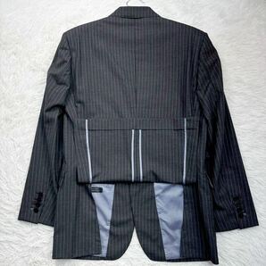 【極美品Lサイズ!!!】 BURBERRY BLACK LABEL バーバリーブラックレーベル スーツ Super 100 ダークグレー ストライプ 2Bの画像4