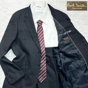 【極美品Lサイズ!!!】 Paul Smith collection ポールスミス コレクション スーツ チェック柄 裏地 花柄 黒 2B メンズ 