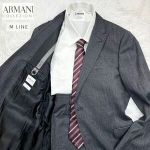 【極美品XXLサイズ!!!】 ARMANI COLLEZIONI アルマーニコレッツォーニ セットアップ スーツ 高級 M LINE グレー メンズ 52 2B